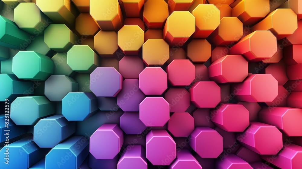 Design with perspective effect on abstract background with color hexagons Design with perspective effect on abstract background with color hexagons