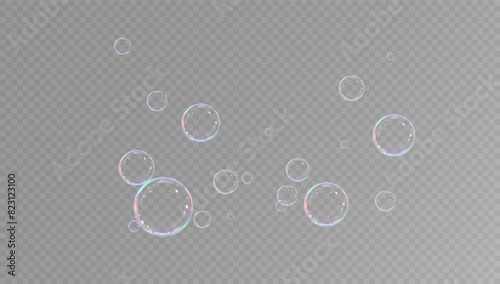 Realistic soap bubbles.Flying bubbles on a transparent background.	