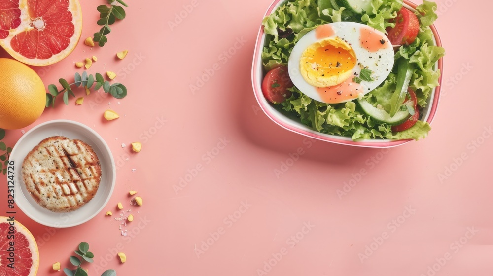 Box lunch sausage beef grill with egg and vegetable for lunch copy space background Box lunch sausage beef grill with egg and vegetable for lunch copy space background