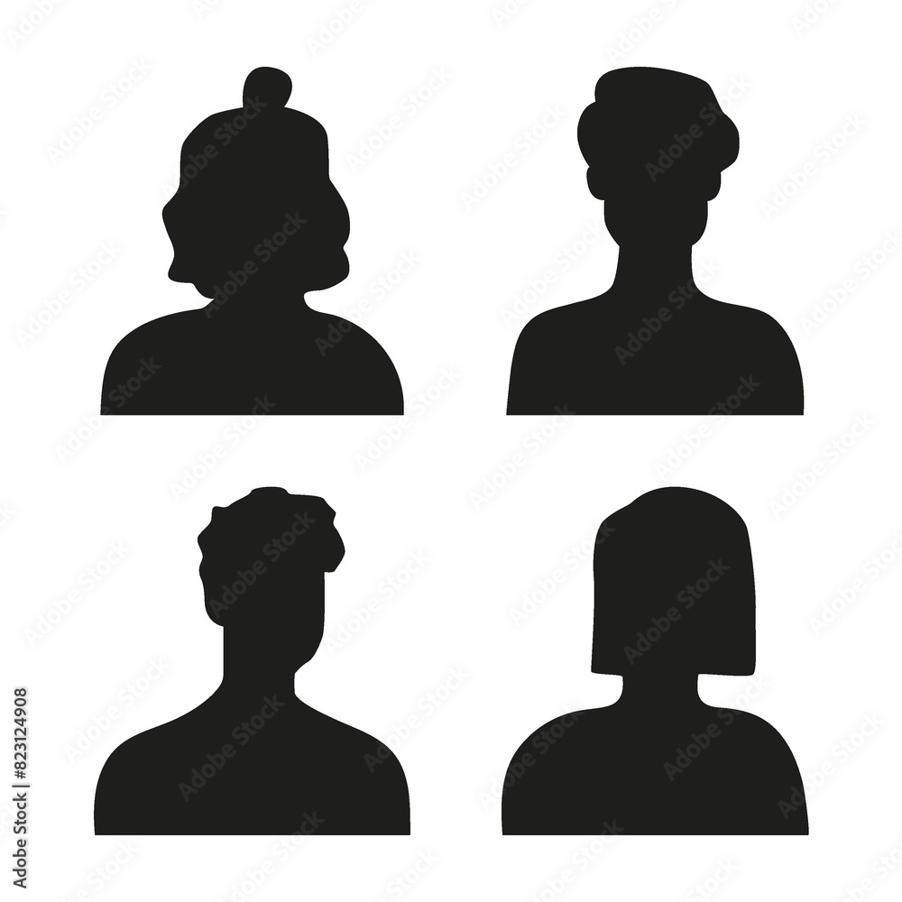 Flat illustration. Silhouettes of men and women in black. Avatar, user profile, person icon, profile picture. Suitable for social media profiles, icons, screensavers and as a template... Flat illustration. Silhouettes of men and women in black. Avatar, user profile, person icon, profile picture. Suitable for social media profiles, icons, screensavers and as a template...