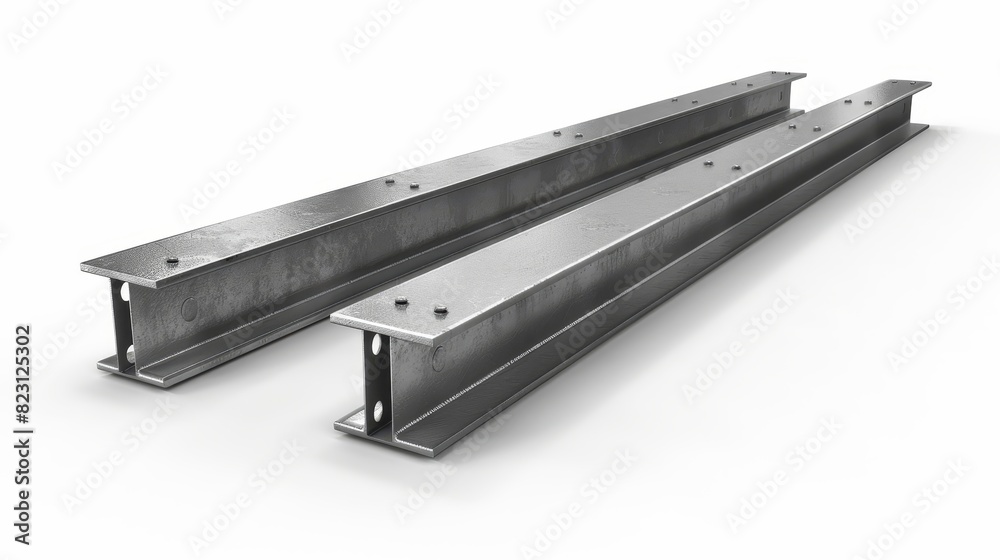 Modern realistic set of iron joists for building with stainless structural profiles. 3d illustration of strong i-beams. Modern realistic set of iron joists for building with stainless structural profiles. 3d illustration of strong i-beams.