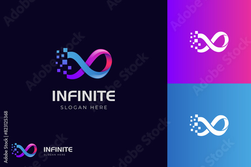 Digital infinite logo icon design, abstract loop wave graphic element symbol, sign for media pixel technology vector logo template
