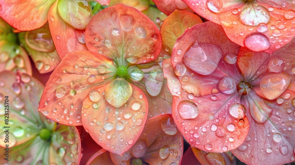 Close-up of raindrops on vibrant flower petals, capturing the essence of spring renewal