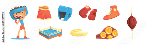 Boxing Object and Attributes for Fight and Punching Vector Set