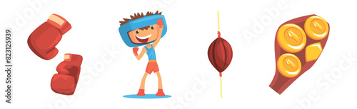 Boxing Object and Attributes for Fight and Punching Vector Set