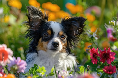 Papillon Puppy Playing in the Garden