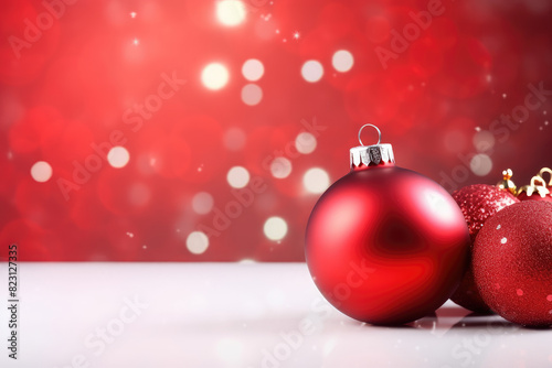Festive Red Christmas Baubles on Sparkling Background