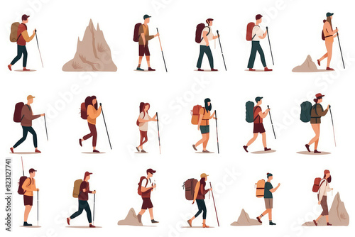 Diverse Hikers on Adventures Illustration Collection