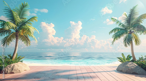 Tropical-themed platform with beach landscape  great for marketing and promotional presentations