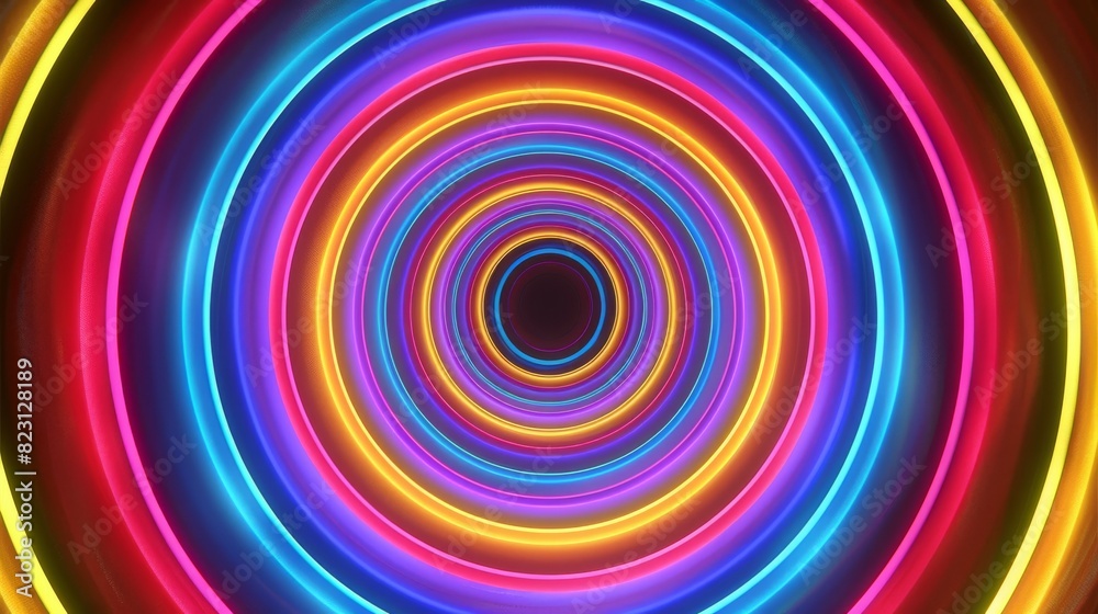 An abstract animation with rotating rings in colors on a black background, followed by a seamless looping video, rendered in 3D.