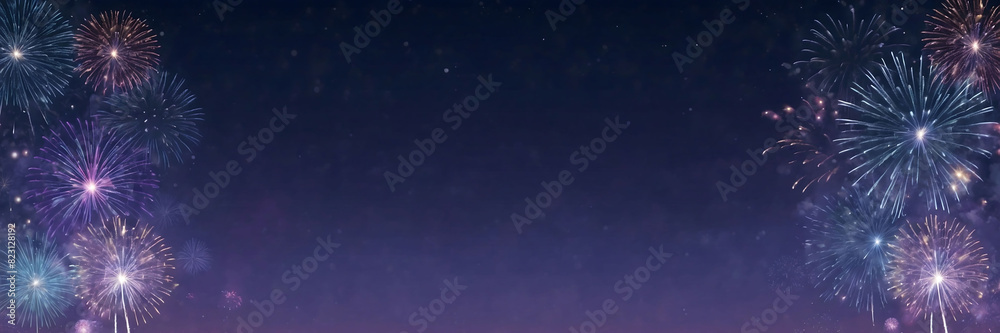Fototapeta premium Colorful fireworks with wide dark copy space on New Year's Eve , 4th of July