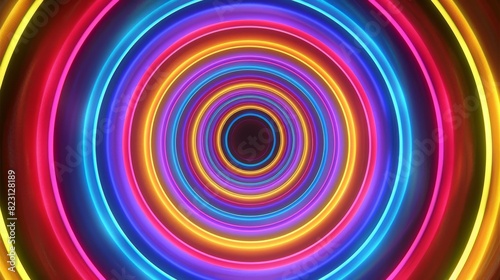 An abstract animation with rotating rings in colors on a black background  followed by a seamless looping video  rendered in 3D.
