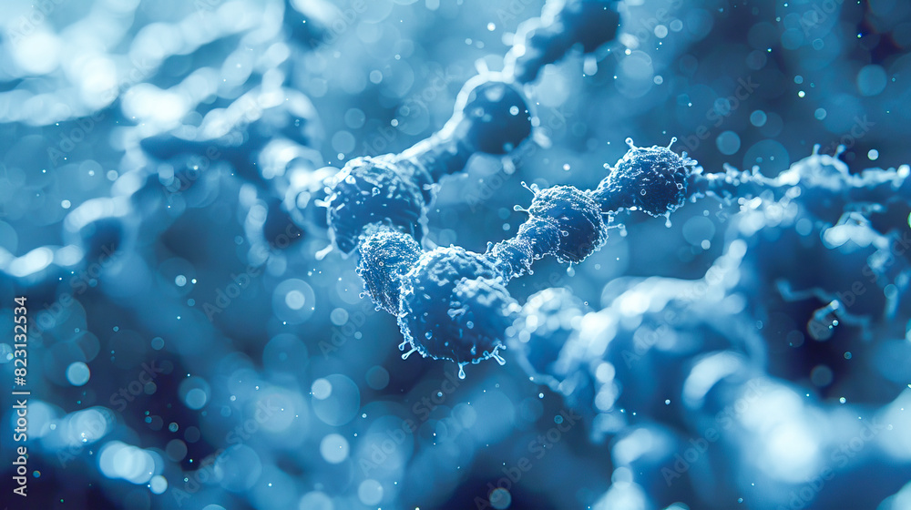 Abstract blue dna helix model with particles Abstract blue dna helix model with particles