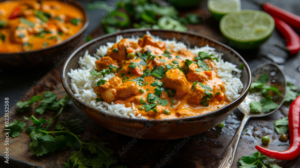 Chicken Tikka Masala. Traditional Indian curry with rice meal. Chicken Tikka Masala. Traditional Indian curry with rice meal.