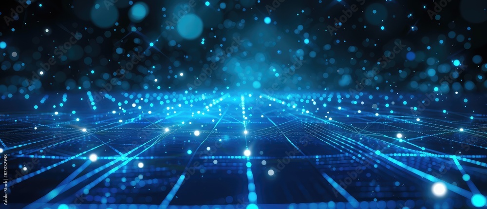 Abstract Digital Network Grid with Bokeh Lights