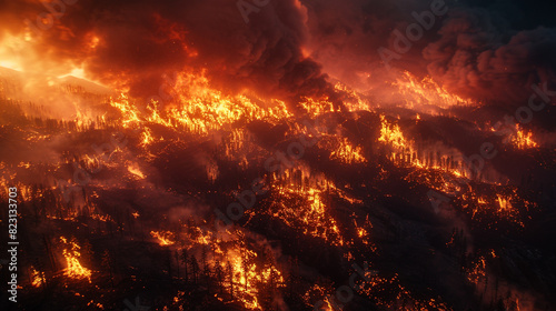 A wildfire rages, its ferocity captured in a single, devastating frame.