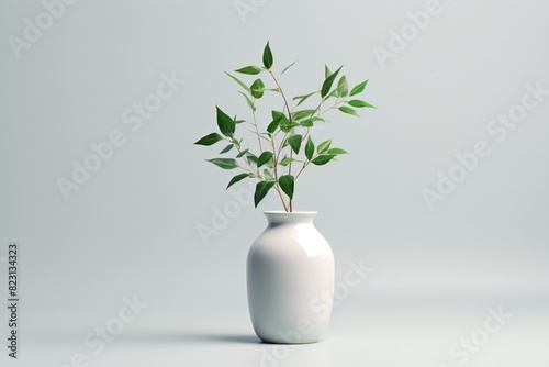 a white vase with a plant in it photo