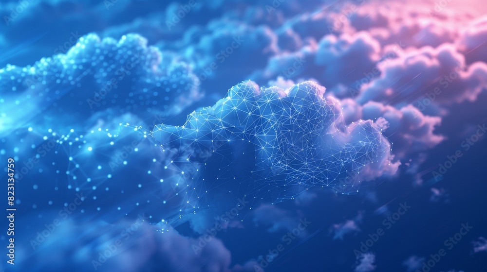 Fototapeta premium Cloud connectivity visualized as a network of interconnected clouds, representing seamless data transfer