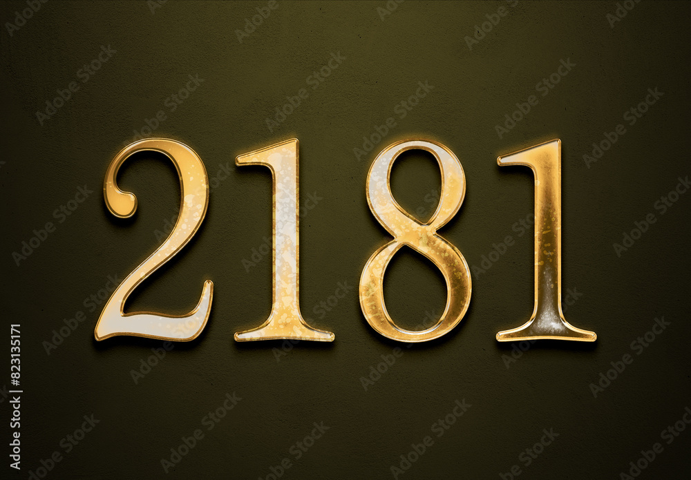 Old gold effect of 2181 number with 3D glossy style Mockup. Old gold effect of 2181 number with 3D glossy style Mockup.