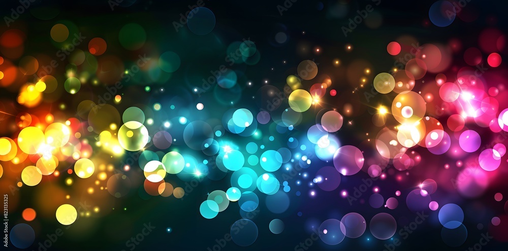 Colorful Bokeh Lights in Rainbow Colors on Black Background