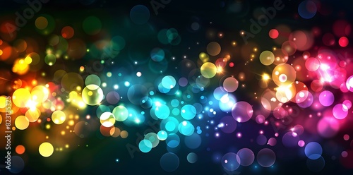 Colorful Bokeh Lights in Rainbow Colors on Black Background