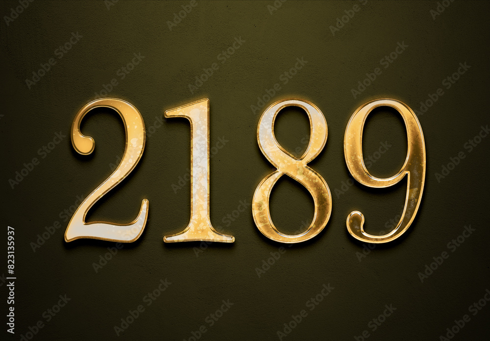 Old gold effect of 2189 number with 3D glossy style Mockup.	