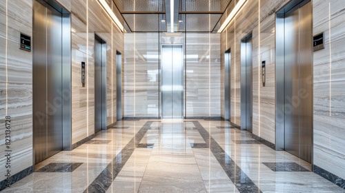 A modern building elevator with marble floor