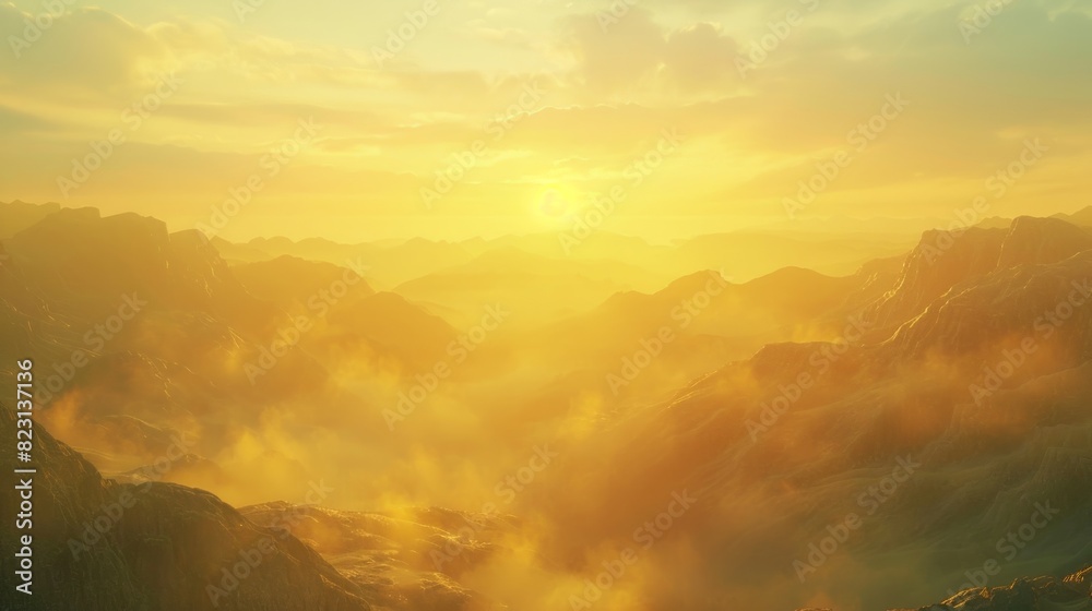 A cinematic shot of the sunrise over mountains