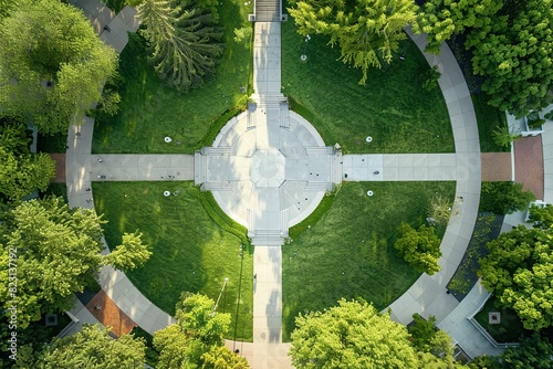 Aerial view of a university campus quad