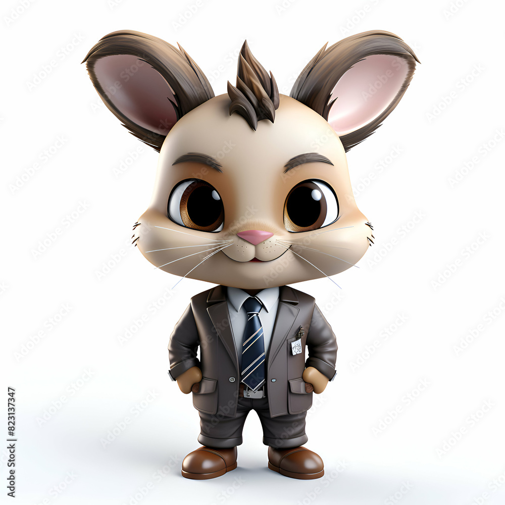 3D Render of Cute Rabbit cartoon character with tie and jacket 3D Render of Cute Rabbit cartoon character with tie and jacket