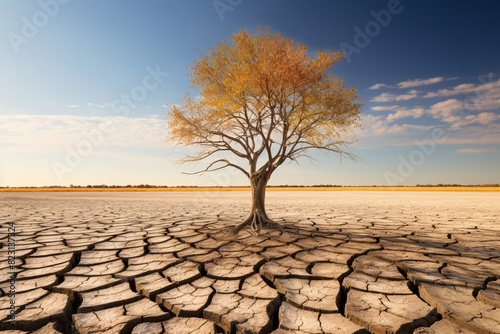 a tree in a dry desert