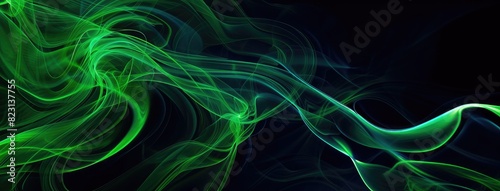 Abstract Green Smoke Wave on Black Background