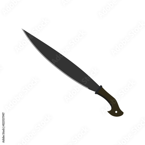 barong machete flat design vector illustration isolated on white background. Machete, Infantry Kukri blade flat color. crossed military knives