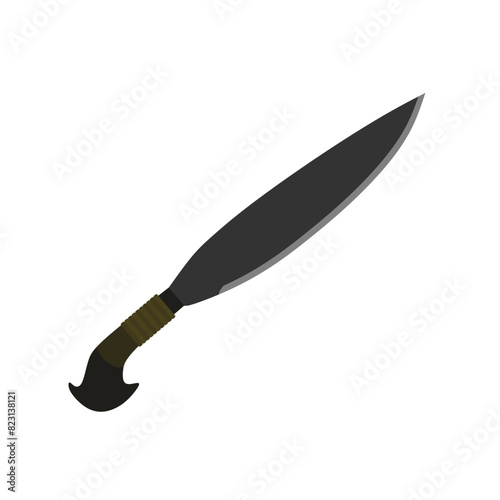 barong machete flat design vector illustration isolated on white background. Machete, Infantry Kukri blade flat color. crossed military knives