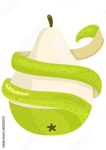 Peeled half fresh green pear