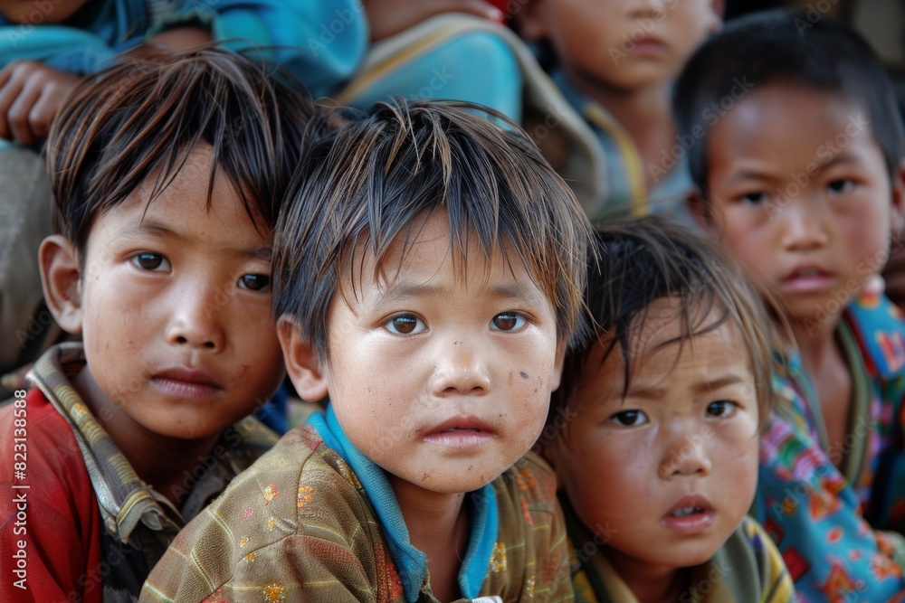 Bagan, Myanmar - Feb 25, 2016. Portrait of unidentified Burmese children in Bagan, Myanmar. Bagan, Myanmar - Feb 25, 2016. Portrait of unidentified Burmese children in Bagan, Myanmar.