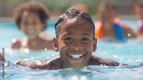 children receiving water safety education from lifeguards or instructors © saadulhaq