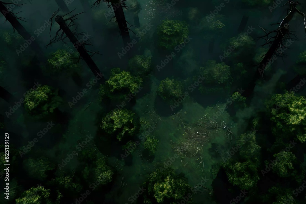 DnD Battlemap Forest landscape with stormy treetops in the sky. DnD Battlemap Forest landscape with stormy treetops in the sky.