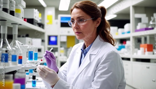 Breaking Boundaries: A senior female scientist conducting research in a state-of-the-art laboratory, her expertise and dedication paving the way for groundbreaking discoveries.