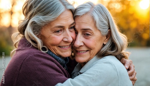 Cherished Bonds: A tender moment between an older woman and her granddaughter, their warm embrace radiating unconditional love and the strength of familial ties.