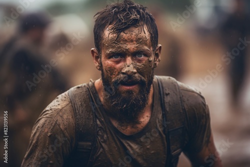 a man with mud on his face