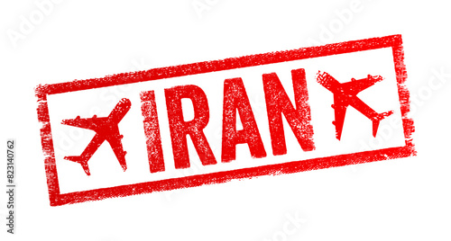 Iran - officially the Islamic Republic of Iran, is a country in West Asia, text emblem stamp with airplane