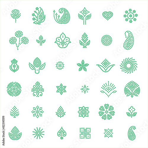 Rhinestone hotfix vector buti set design for laser cutting, 2.2 mm hole size 6 ss in 381mm x 381mm green square box