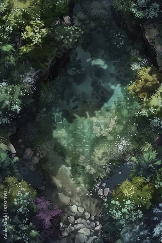 DnD Battlemap Crystal Forest  Mysterious forest with glowing trees and enchanting atmosphere.