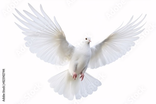 a white dove flying in the sky