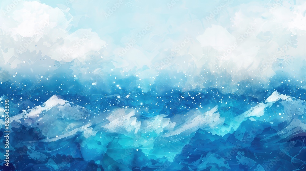 Obraz premium Abstract Blue Ocean Waves Watercolor Painting