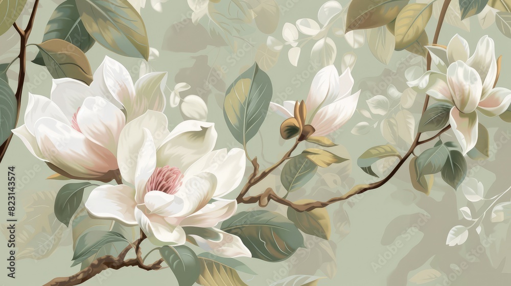 Elegant Magnolia Flowers Artistic Illustration Elegant Magnolia Flowers Artistic Illustration