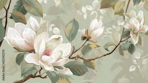 Elegant Magnolia Flowers Artistic Illustration