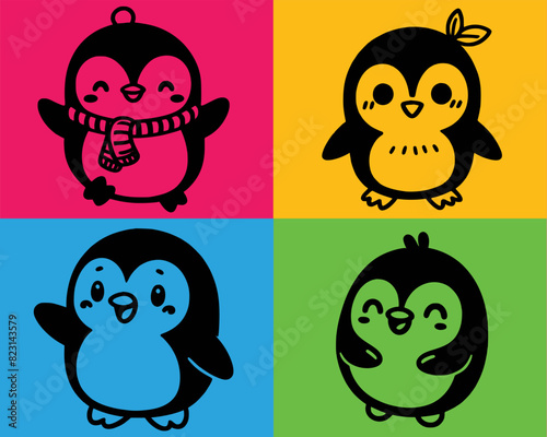 Cute Penguin cartoon vector. Little penguin character with happy smile, aquatic flightless bird mascot vector set of baby penguin, animal cute cartoon, Vector illustration