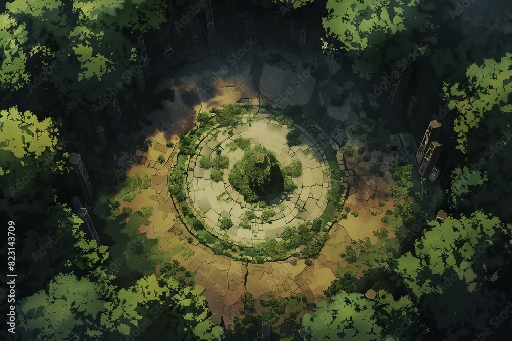 DnD Battlemap Druid Circle: Mystical forest clearing with stone circles and ruins. DnD Battlemap Druid Circle: Mystical forest clearing with stone circles and ruins.